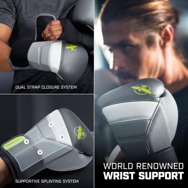 Hayabusa T3ボクシンググローブ（男女兼用） - チャコール/ライム, 14oz