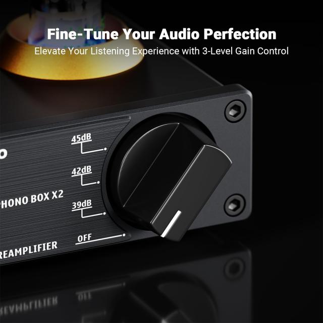 Fosi Audio BOX X2 プリアンプ MM ターンテーブル 6A2真空管 フォノプリアンプ ゲイン ギア付き ミニ ステレオ オーディオ Hi-Fi プリア_3
