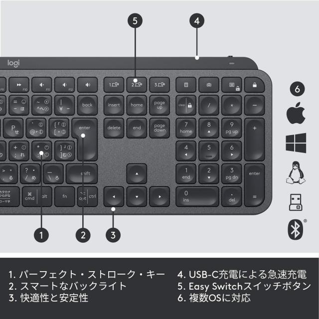 ロジクール アドバンスド ワイヤレスキーボード KX800 MX KEYS 充電式