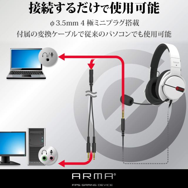 エレコム ゲーミングヘッドセット ヘッドホン 【ARMA】 PS5 PS4 Switch SwitchLite ホワイト HS-ARMA100WH_5
