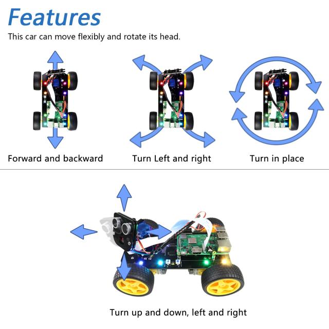 Freenove 4WD スマートカーキット Raspberry Pi 4 B 3 B+ B A+ 用、フェイストラッキング、ライントラッキング、ライトトレース、障害物の通販は