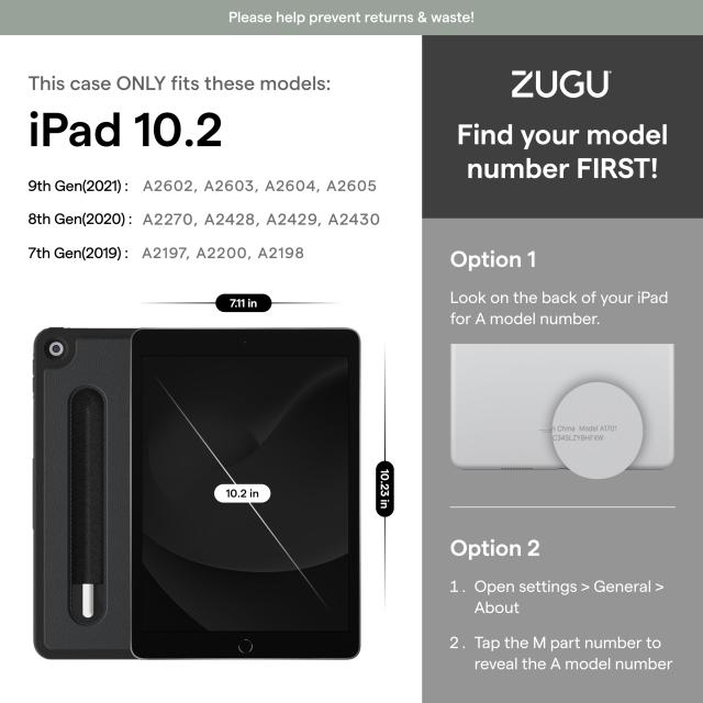 ZUGU iPad 第9 / 8 / 7世代 ケース (2021, 2020, 2019) 10.2インチ 極薄 落下衝撃保護 ８段階 スタンド 機能 オートスリープ ペンホルダ_1