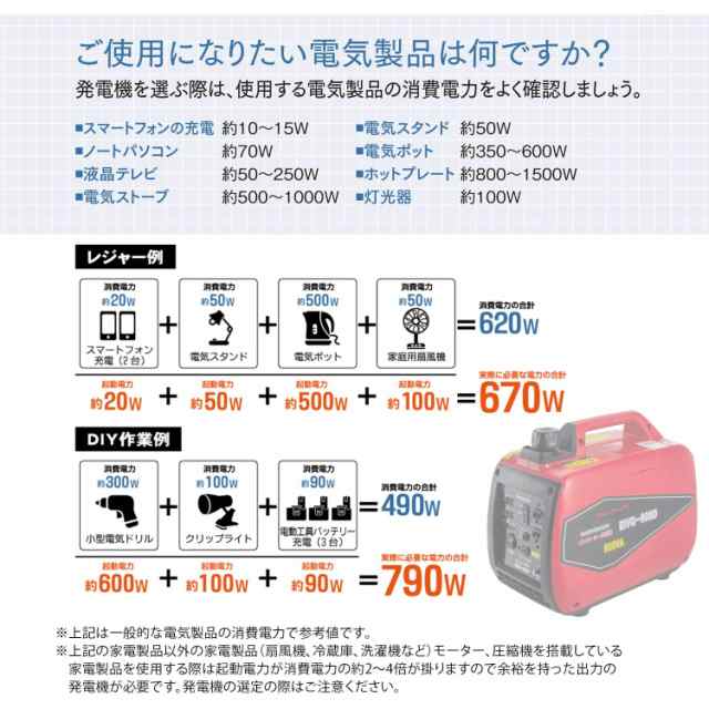 ナカトミ] インバーター発電機 定格出力0.9kVA 正弦波 50Hz/60Hz切替