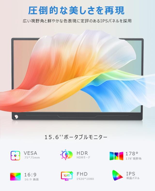 EVICIV モバイルモニター 15.6インチ 1920*1080 ゲーミング用 ポータブルディスプレイ IPS液晶パネル 薄型 軽量 ペンホールスタンド VESA