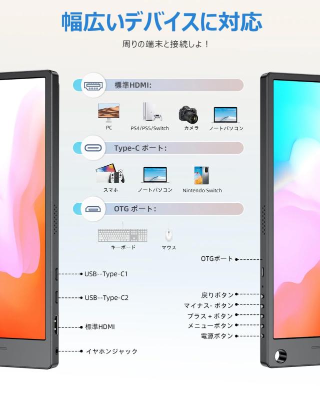 EVICIV モバイルモニター 15.6インチ 1920*1080 ゲーミング用 ポータブルディスプレイ IPS液晶パネル 薄型 軽量 ペンホールスタンド VESA