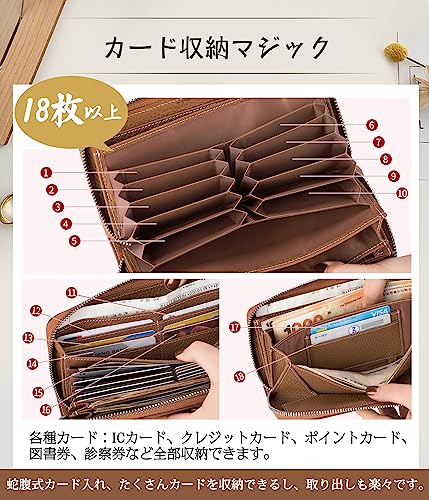 LUCKYSGY] 多機能 財布 牛革 レシート すっきり 長財布 レディース