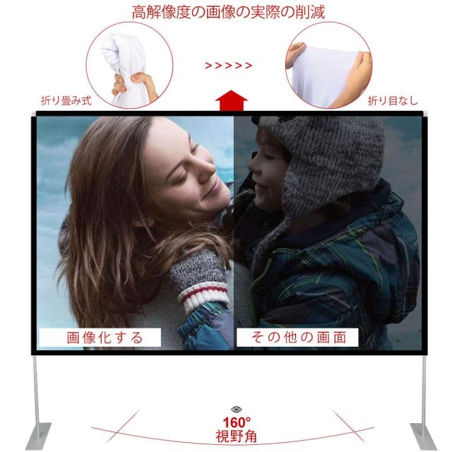 プロジェクタースクリーン 100インチ 4K 16:9 HD プロジェクタースクリーン 3D ポータブル 自立型タイプ 室内室外 視野角160° PPT ホー_2
