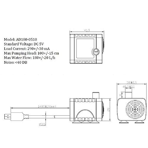 USB 小型 水中ポンプ 揚程1M 180L/h 静音 直流DC5V 池ポンプ 水中循環