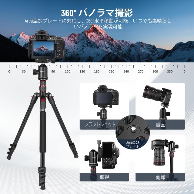NEEWER カメラ三脚一脚 197cm DSLRカメラ用 360度ボールヘッド 2軸 