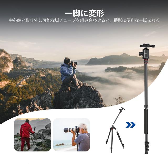 NEEWER カメラ三脚一脚 197cm DSLRカメラ用 360度ボールヘッド 2軸 