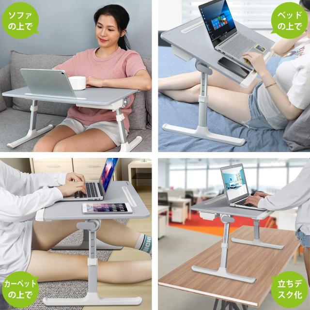 NEARPOW 折りたたみテーブル ノートパソコンスタンド ベッドテーブル 腕保護 凹溝付き タブレット・スマホスタンド ローテーブル PCデス_6