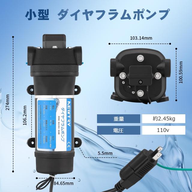 NEWTRY ダイヤフラム水ポンプ 給水 排水ポンプ 水ポンプ 圧力スイッチ
