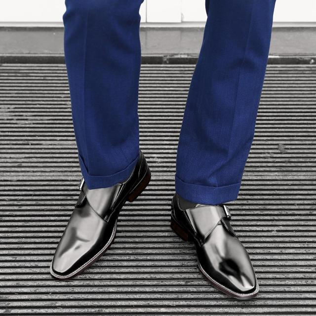 [フォクスセンス] ビジネスシューズ 革靴 モンクストラップ 紳士靴 メンズ 本革 プレーントゥ ドレスシューズ ブラック 27.0cm C183-01