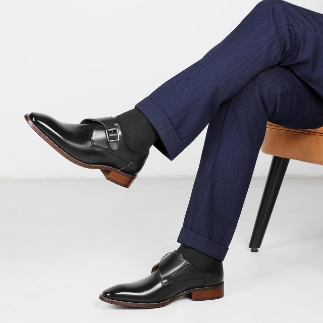 [フォクスセンス] ビジネスシューズ 革靴 モンクストラップ 紳士靴 メンズ 本革 プレーントゥ ドレスシューズ ブラック 27.0cm C183-01