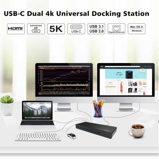 WAVLINK ユニバーサルUSB C ウルトラ5K ドッキングステーション デュアル4Kドッキングステーションビデオ出力 windows 7/8 /  8.1/ 10サポ｜au PAY マーケット