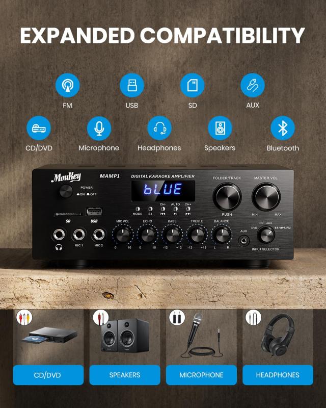 Moukey パワーアンプ システム マイクミキサー 220W Bluetooth対応