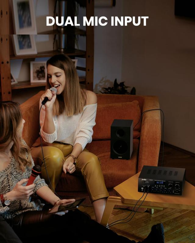 Moukey パワーアンプ システム マイクミキサー 220W Bluetooth対応 デュアルチャンネルサウンドオーディオステレオレシーバー モニタリン_4