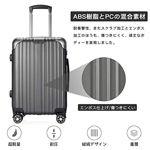 [VARNIC] スーツケース キャリーバッグ  ダブルキャスター 耐衝撃  TSAローク搭載 (S サイズ(40.5L, 灰)