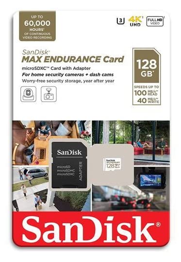 SanDisk 128GB MAX Endurance microSDXC Card with Adapter for Home Security Cameras and Dash cams - C10, U3, V30, 4K UHD, Micro SD
