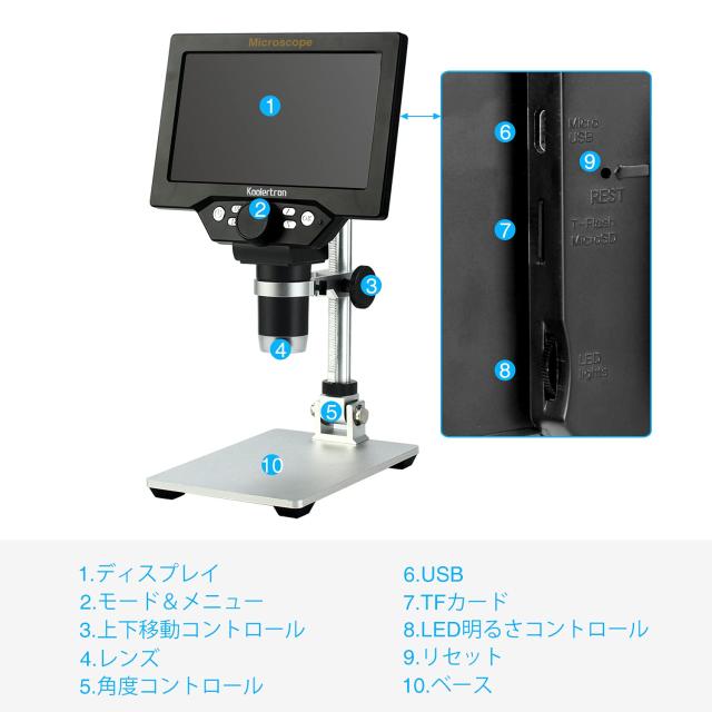 Koolertron デジタルUSB顕微鏡 電子顕微鏡 7インチLCDモニター搭載