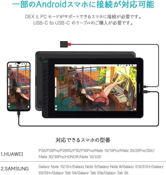 HUION 液タブ Kamvas 13 初めての液晶ペンタブレット スマホで使える 充電不要ペンPW517 8192レベル筆圧感度 傾き検知機能 ショートカッの通販は