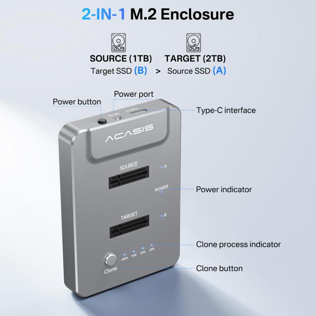ACASIS M.2 SSD クローン, SSD クローン USB Type C 10Gbps, 支援オフラインクローン, m .2 nvme ssdに適合 2230,2242,2260,2280，最大8T_1