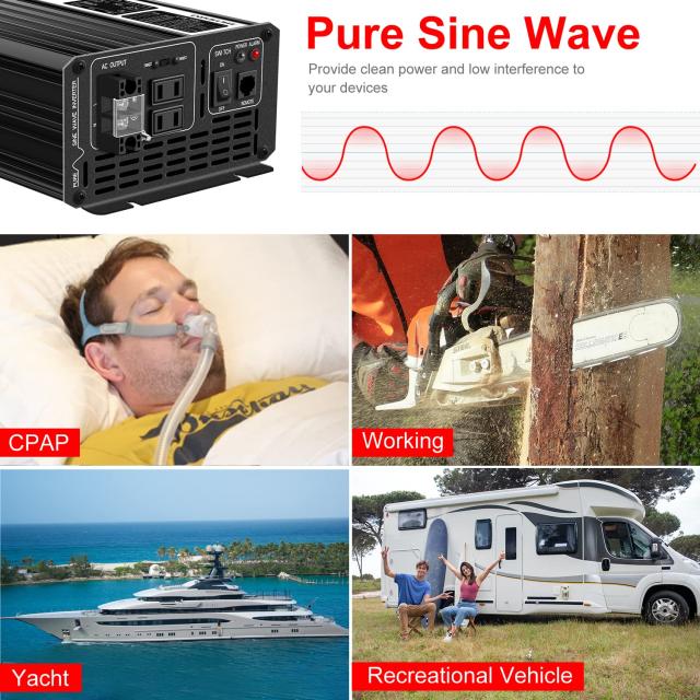 正弦波 インバーター 100vから24v変換器 コンセント 50Hz/60Hz,カーインバーター,AC コンセント×2 非常電源・に 防災 太陽光発電 LCDデ_3