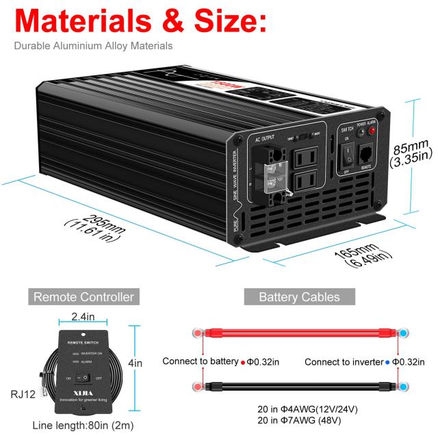 正弦波 インバーター 100vから24v変換器 コンセント 50Hz/60Hz,カーインバーター,AC コンセント×2 非常電源・に 防災 太陽光発電 LCDデ_4