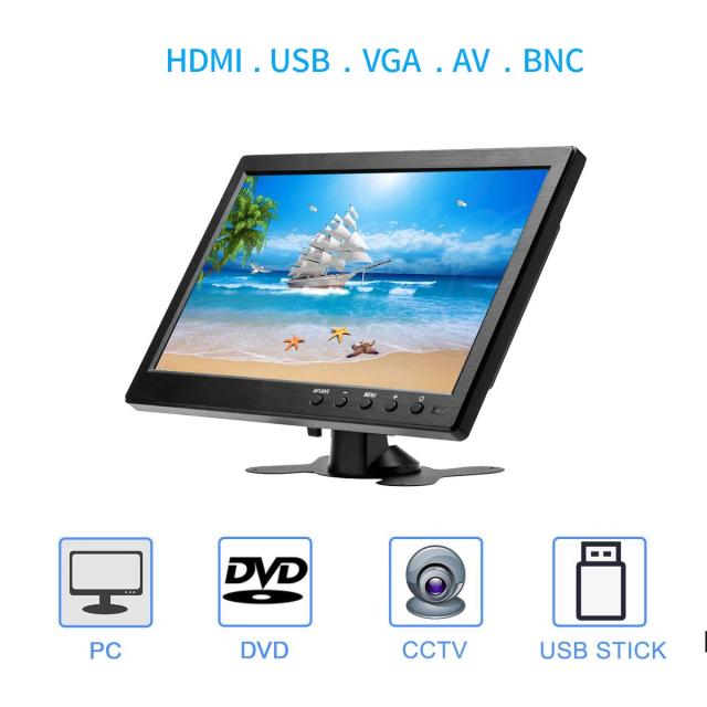 10.1インチモニター液晶小型モニター1280X800 IPS 全視野 TFTディスプレイ AV/VGA/TV/HDMI/BNC対応 スピーカー内蔵 CCTV DVD FPV DV