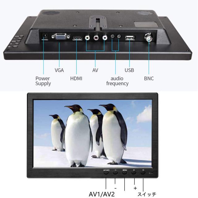 10.1インチモニター液晶小型モニター1280X800 IPS 全視野 TFTディスプレイ AV/VGA/TV/HDMI/BNC対応 スピーカー内蔵 CCTV DVD FPV DV