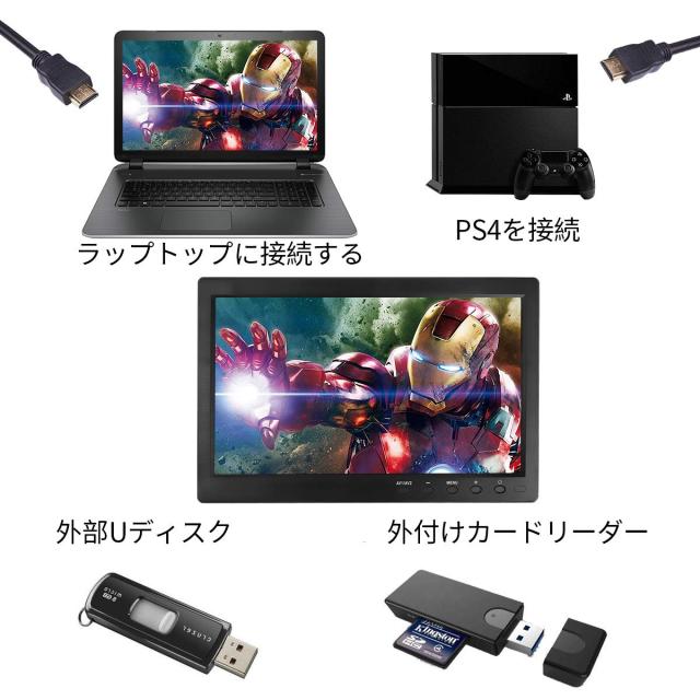 10.1インチモニター液晶小型モニター1280X800 IPS 全視野 TFTディスプレイ AV/VGA/TV/HDMI/BNC対応 スピーカー内蔵 CCTV DVD FPV DV