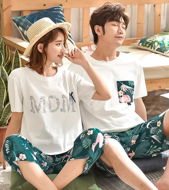 [レモンツリーセブン] 綿100％ パジャマ ペアルック 男女4点セット レディース メンズ ピンク パジャマ 夏 カップル お揃い 半袖 ロングの通販は