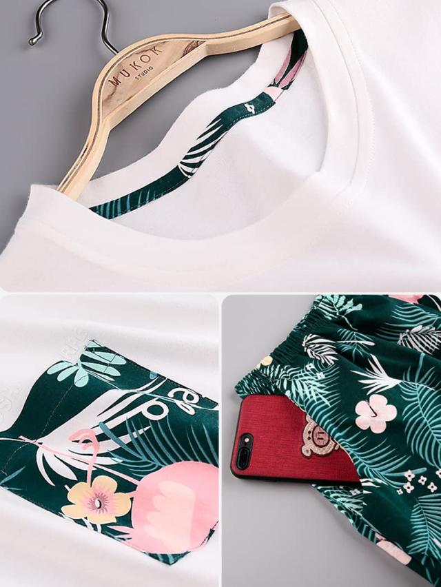 [レモンツリーセブン] 綿100％ パジャマ ペアルック 男女4点セット レディース メンズ ピンク パジャマ 夏 カップル お揃い 半袖 ロングの通販は