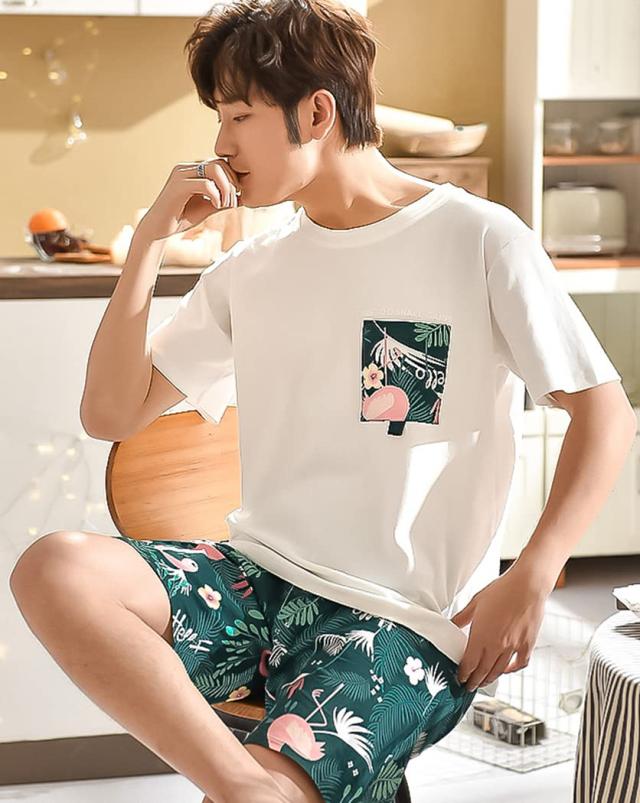 [レモンツリーセブン] 綿100％ パジャマ ペアルック 男女4点セット レディース メンズ ピンク パジャマ 夏 カップル お揃い 半袖 ロングの通販は