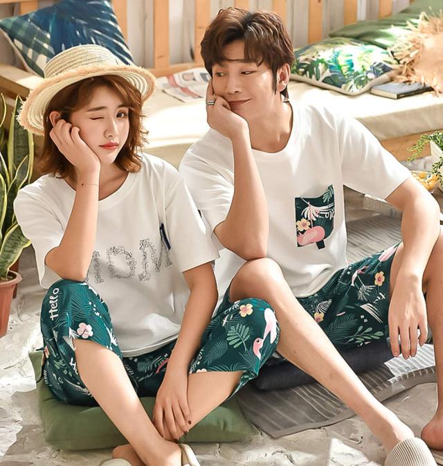 [レモンツリーセブン] 綿100％ パジャマ ペアルック 男女4点セット レディース メンズ ピンク パジャマ 夏 カップル お揃い 半袖 ロングの通販は