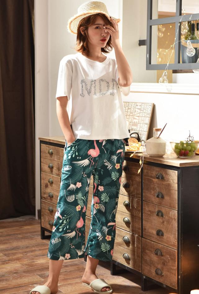 [レモンツリーセブン] 綿100％ パジャマ ペアルック 男女4点セット レディース メンズ ピンク パジャマ 夏 カップル お揃い 半袖 ロングの通販は