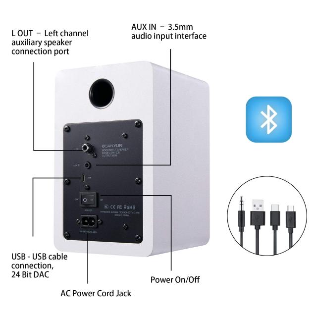 Sanyun SW208 3 ”アクティブBluetooth5.0ブックシェルフスピーカー？ 60Wカーボンファイバースピーカーユニット？内蔵24ビットDAC ？ダイナ_3