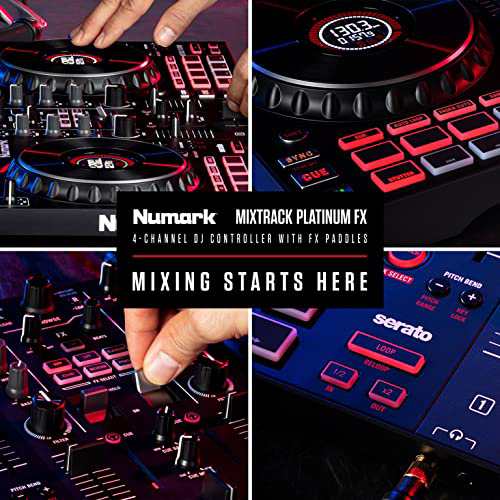 Numark DJコントローラー 4デッキ タッチセンサー搭載ジョグホイール Serato DJ Lite DJミキサー ストリーミング DJ機材 FX パドル搭載 