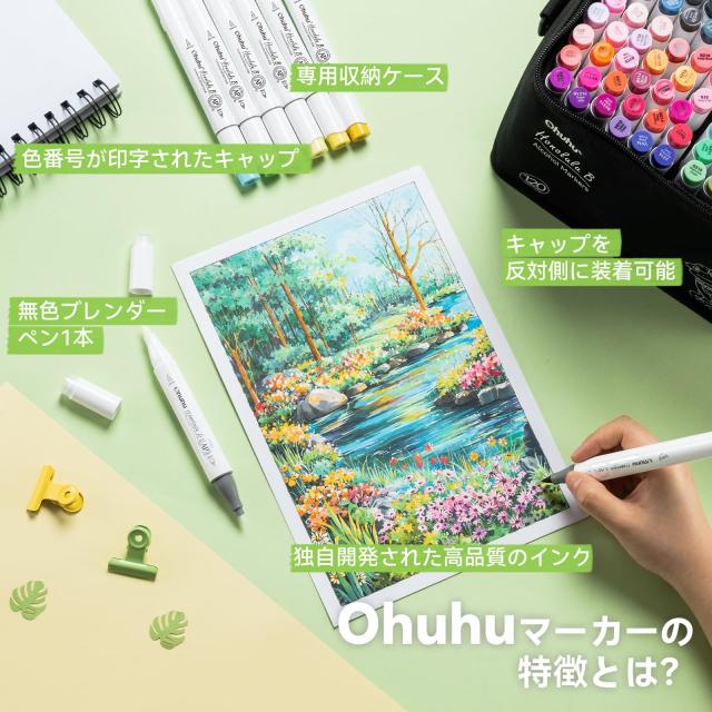 Ohuhu マーカーペン 筆タイプ 120色121本 プロ愛用 イラスト イラスト
