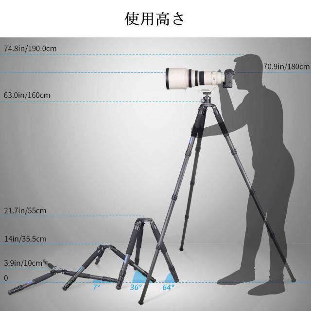 大型 カーボン三脚 40mm パイプ径 4段 ナットロック式 ボウル3脚 ARTCISE 軽量 頑丈 10層カーボンファ INNOREL カーボン三脚 RT90CM 四段伸縮パイプ径40MM INNOREL センター