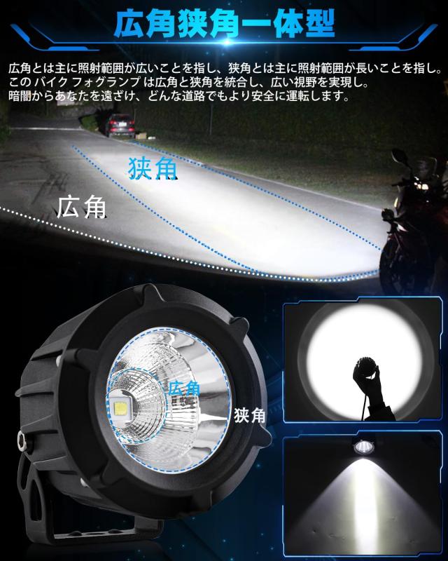 UNI-SHINE LEDフォグランプ バイク 12V/24V LED作業灯 30W 6500K コーティング/金属アルミニウム製/LEDチップ IP68防水フォグランプ バイ