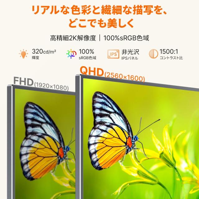 cocopar モバイルモニター 13.3インチ 2K 2560×1600 モバイルモニター cocopar 13.3インチ 2K 2560×1600 16:10 非光沢IPS