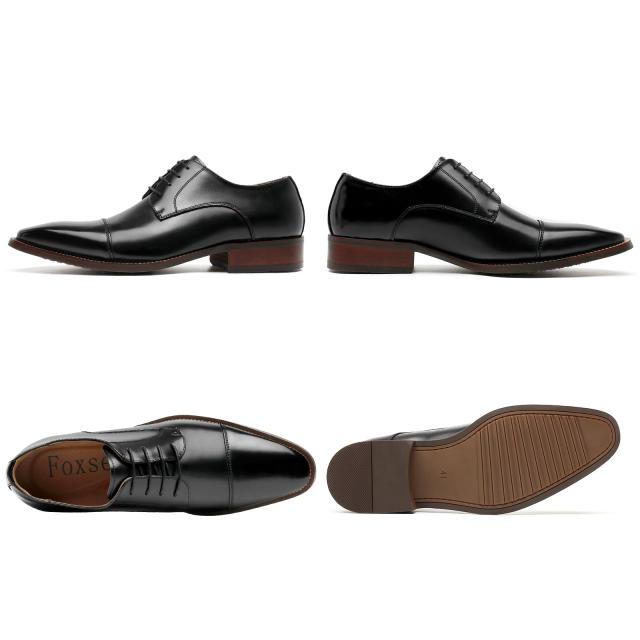 [フォクスセンス] ビジネスシューズ 革靴 メンズ 26.5CM ドレスシューズ 本革 ストレートチップ 高？紳士靴 外羽根 軽量 防水 高級レザー