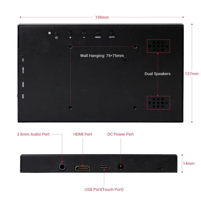 ELECROW モバイルモニター 8インチ タッチパネル搭載 小型ディスプレイ HDMI対応 解像度1280×800 IPS液晶 軽量 薄型 USB給電 Raspberry_6