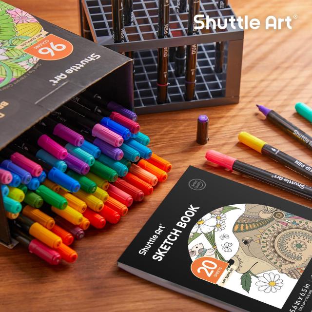 Shuttle Art デュアルチップブラシペン アートマーカー 96色 細字