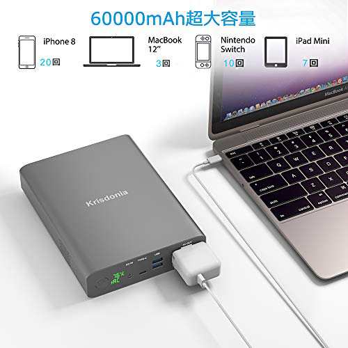 Krisdonia ポータブル電源 AC出力対応 モバイルバッテリー 222Wh 60000mAh 大容量 家庭用蓄電池 (AC出力 + USB  ポート + USB-C)予備電源 の通販はau PAY マーケット - BERU | au PAY マーケット－通販サイト