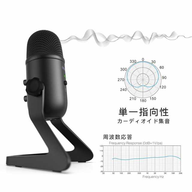 FIFINE USBマイク コンデンサーマイク 単一指向性 3.5mmイヤホン端子付き 入力出力の音量調整可能 回転マイクスタンド角度360°調整でき の通販は