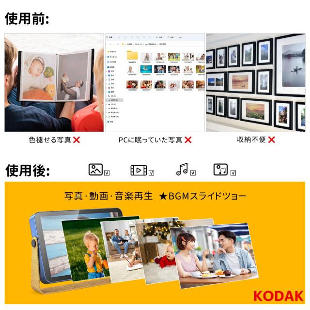 KODAK Wifiデジタルフォトフレーム 16GB タッチパネル 写真/動画再生 遠隔転送 リアルタイムに共有 木目金属製スタンド 安定性良好 SDカ_2