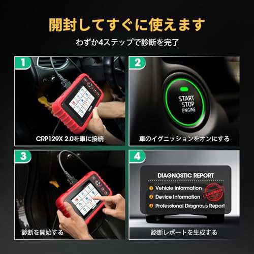 Launch CRP129X obd2診断機 日本語 車 診断機 スキャンツール エンジン/トランスミッション/ABS/SRS 4システム診断 OBD2スキャナー  8リセの通販はau PAY マーケット - ふうまりストア | au PAY マーケット－通販サイト