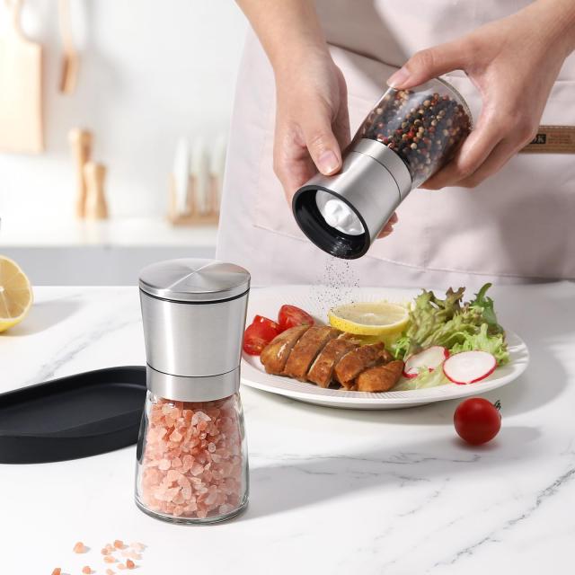 VKCHEF ペッパーミル 胡椒ミル 手動 岩塩 大きい ソルトミル 2個セット